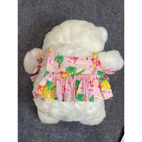 BURDINES VINTAGE FLORIDA PLUSH TEDDY BEAR Vintage 1987 in Flamingo Dress White - Picture 3 of 6